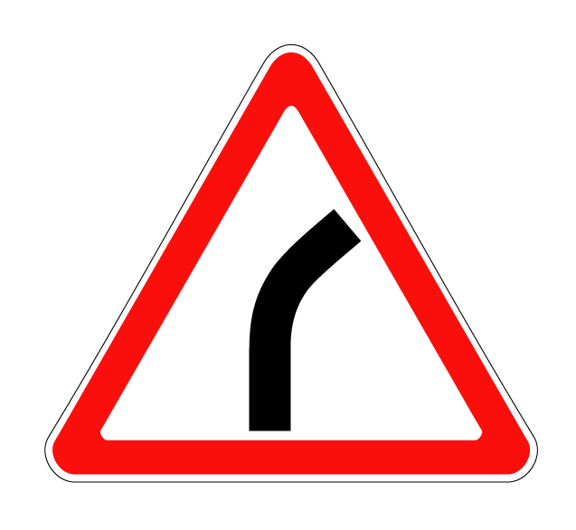 Купить дорожный знак 1.11.1 — Опасный поворот (правый)