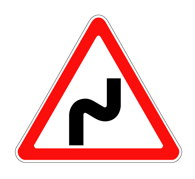 Купить дорожный знак 1.12.1 — Опасные повороты (с первым поворотом направо)