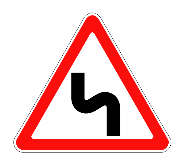 Купить дорожный знак 1.12.2 — Опасные повороты (с первым поворотом налево)